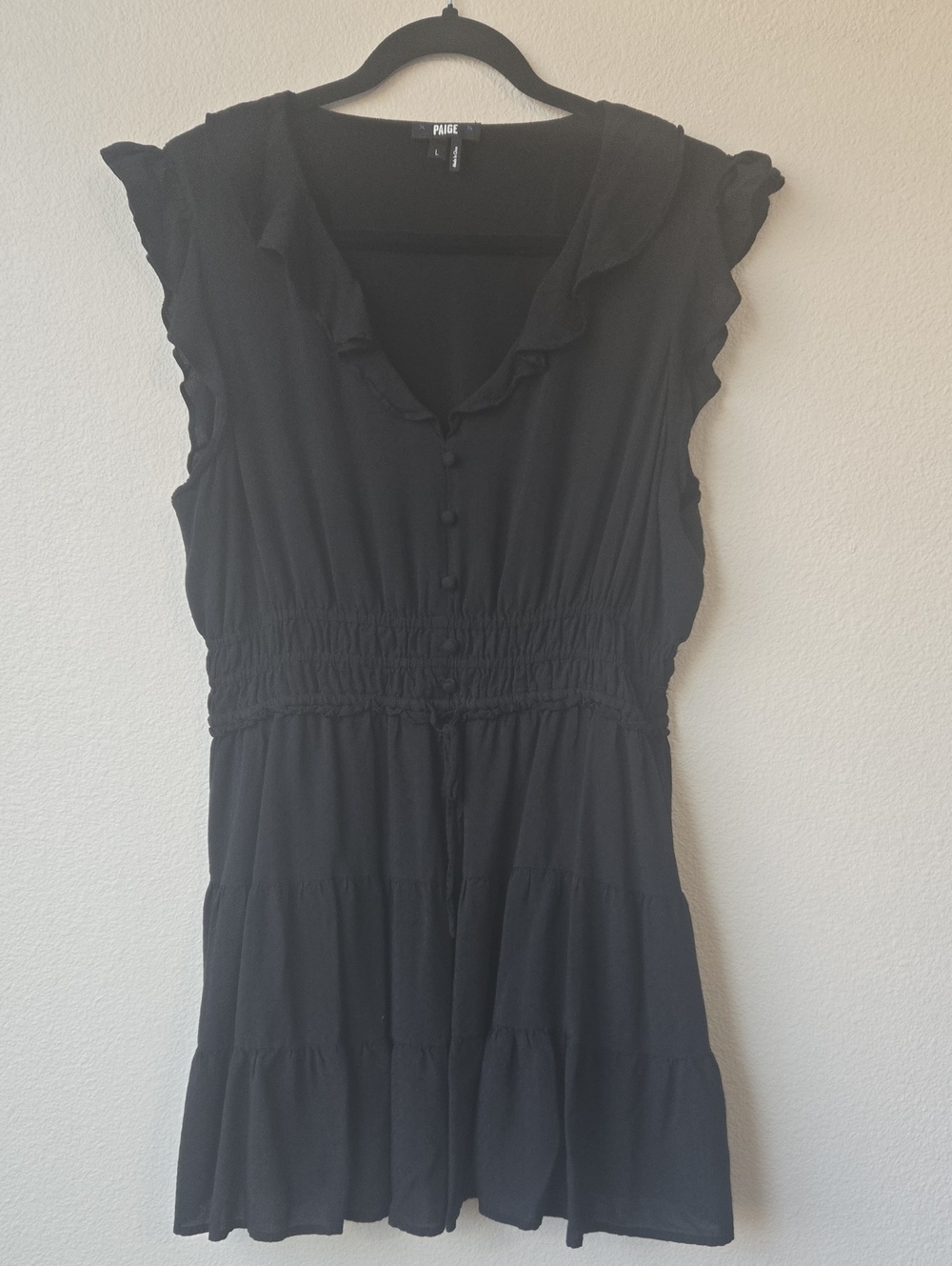PAIGE Black Ruffle V-Neck Tiered Dress